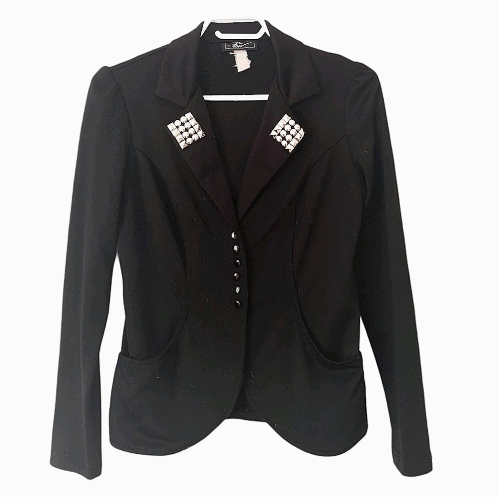 Vintage Cropped Blazer with Studded Collar